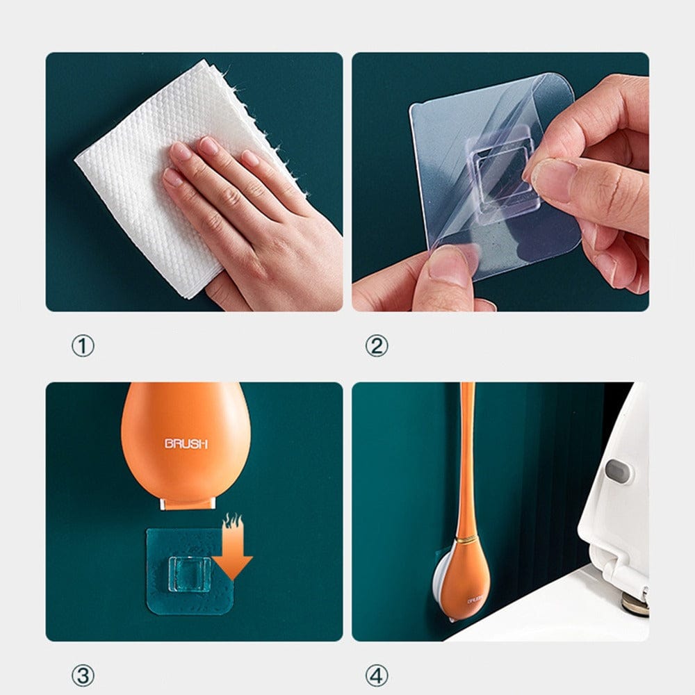 Silikon-Toilettenbürste mit flachem Kopf, Hygienisch und stilvoll, Wandhalterung, in Beige, Hellgrün, Dunkelgrün, Orange, Wei