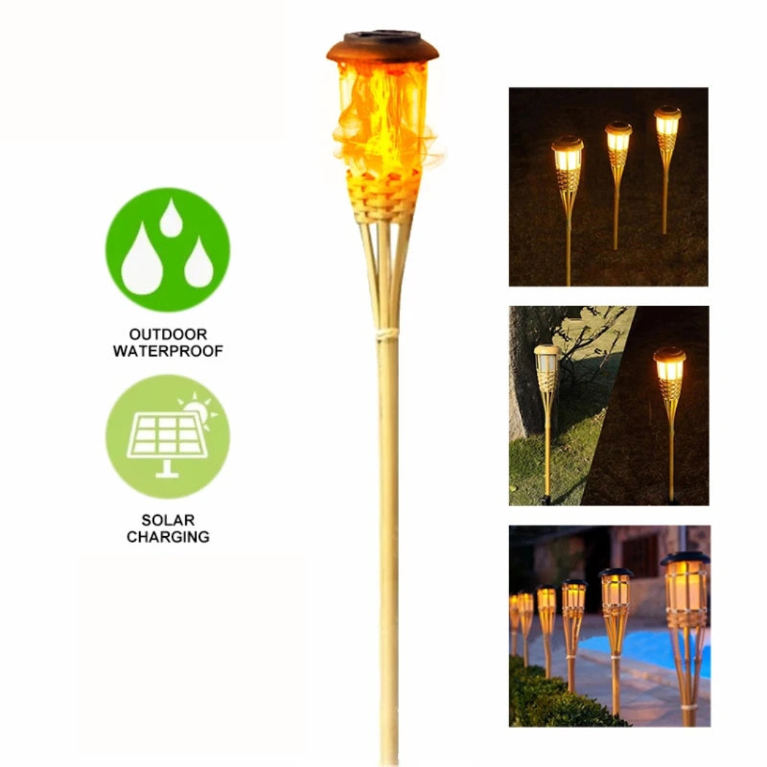 "Solar-Fackel 5er-Set mit LED Flammenoptik, Gartenleuchten, warmes flackerndes Licht, wetterbeständig, einfach zu installiere