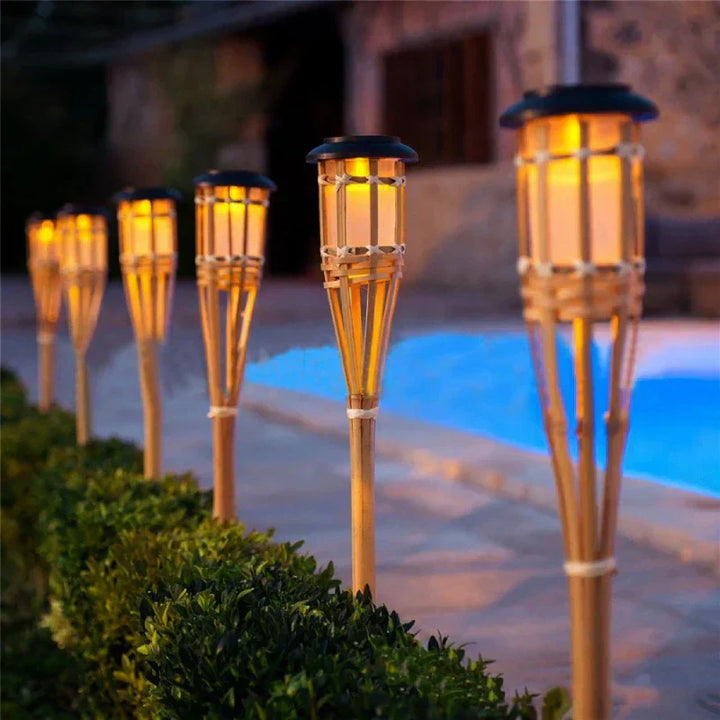 "Solar-Fackel 5er-Set mit LED Flammenoptik, Gartenleuchten, warmes flackerndes Licht, wetterbeständig, einfach zu installiere