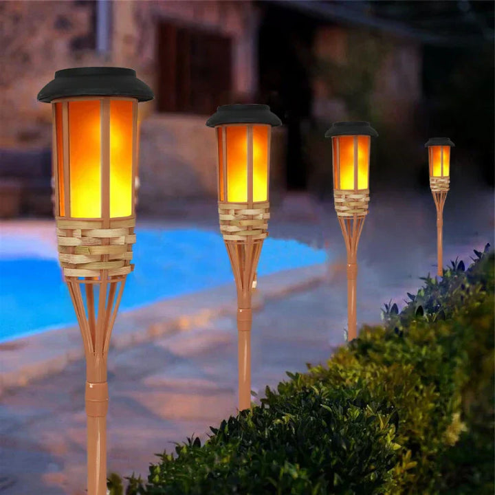 "Solar-Fackel 5er-Set mit LED Flammenoptik, Gartenleuchten, warmes flackerndes Licht, wetterbeständig, einfach zu installiere