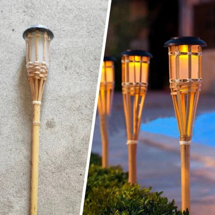 "Solar-Fackel 5er-Set mit LED Flammenoptik, Gartenleuchten, warmes flackerndes Licht, wetterbeständig, einfach zu installiere