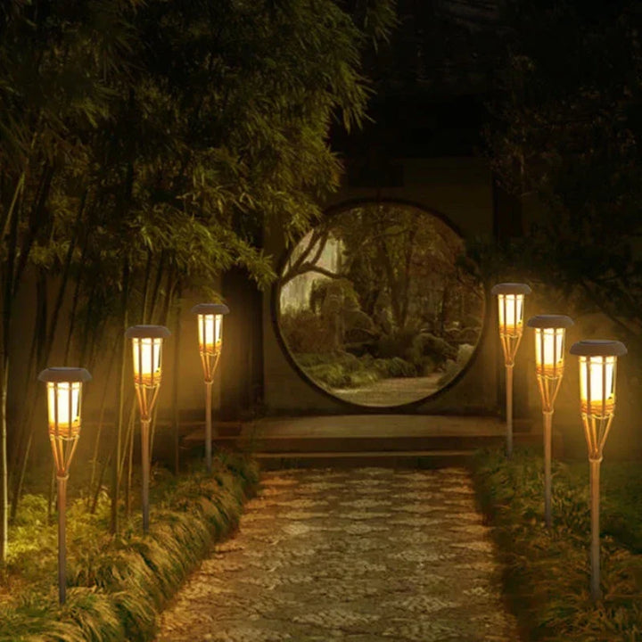 "Solar-Fackel 5er-Set mit LED Flammenoptik, Gartenleuchten, warmes flackerndes Licht, wetterbeständig, einfach zu installiere