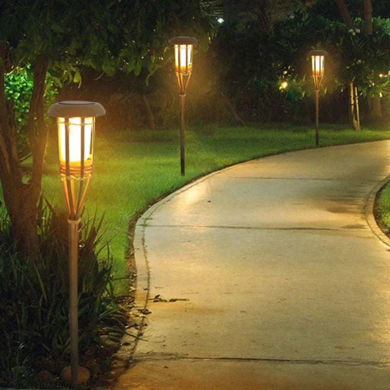 "Solar-Fackel 5er-Set mit LED Flammenoptik, Gartenleuchten, warmes flackerndes Licht, wetterbeständig, einfach zu installiere