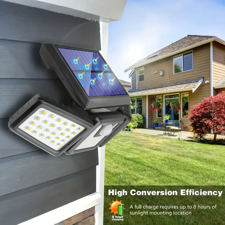 "Solar LED Flutlicht mit 3-Strahler, wetterfest, mit Bewegungsmelder, ideal für Garten, Hof und Garage, energiesparend"