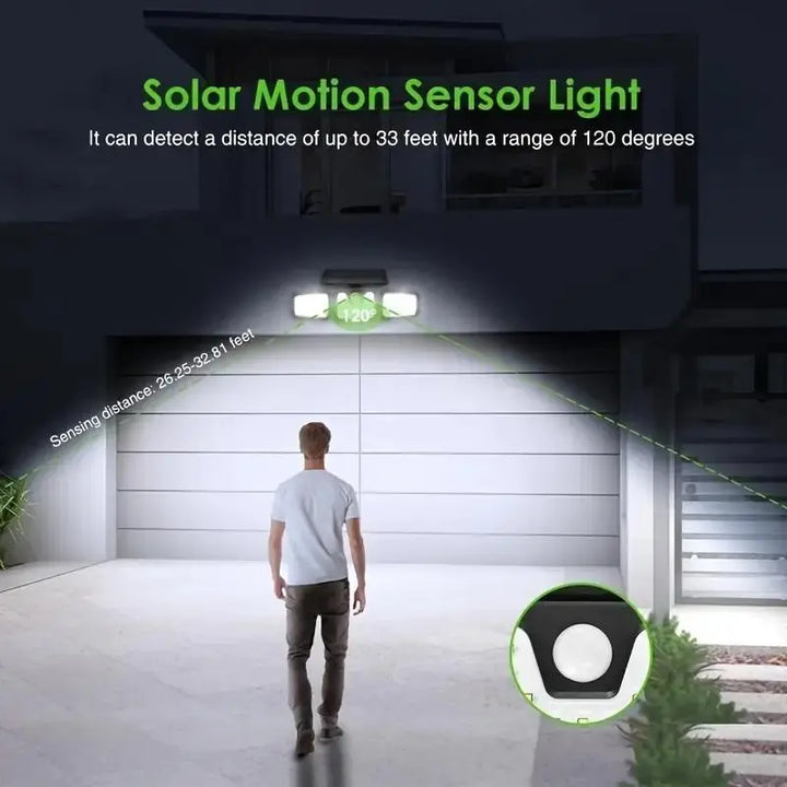 "Solar LED Flutlicht mit 3-Strahler, wetterfest, mit Bewegungsmelder, ideal für Garten, Hof und Garage, energiesparend"