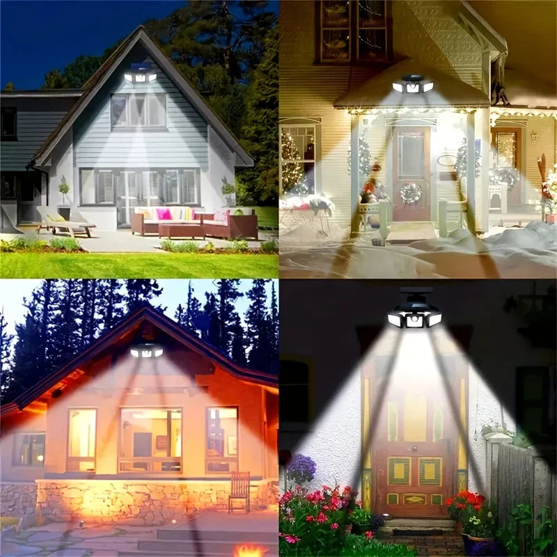 "Solar LED Flutlicht mit 3-Strahler, wetterfest, mit Bewegungsmelder, ideal für Garten, Hof und Garage, energiesparend"