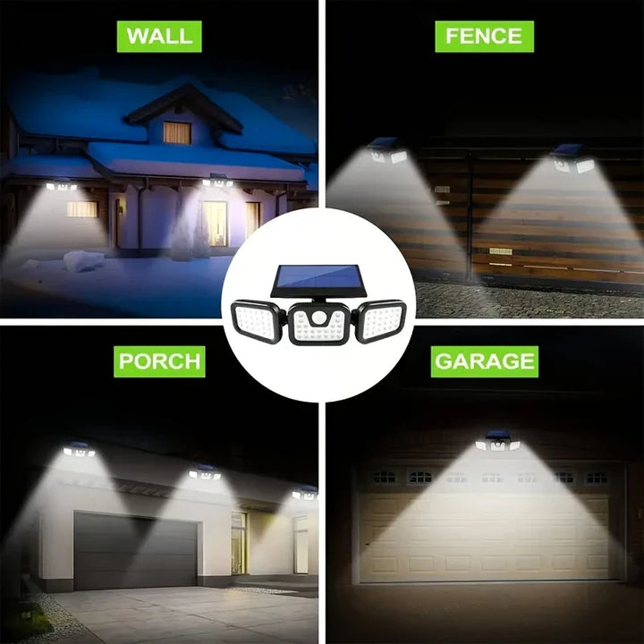 "Solar LED Flutlicht mit 3-Strahler, wetterfest, mit Bewegungsmelder, ideal für Garten, Hof und Garage, energiesparend"