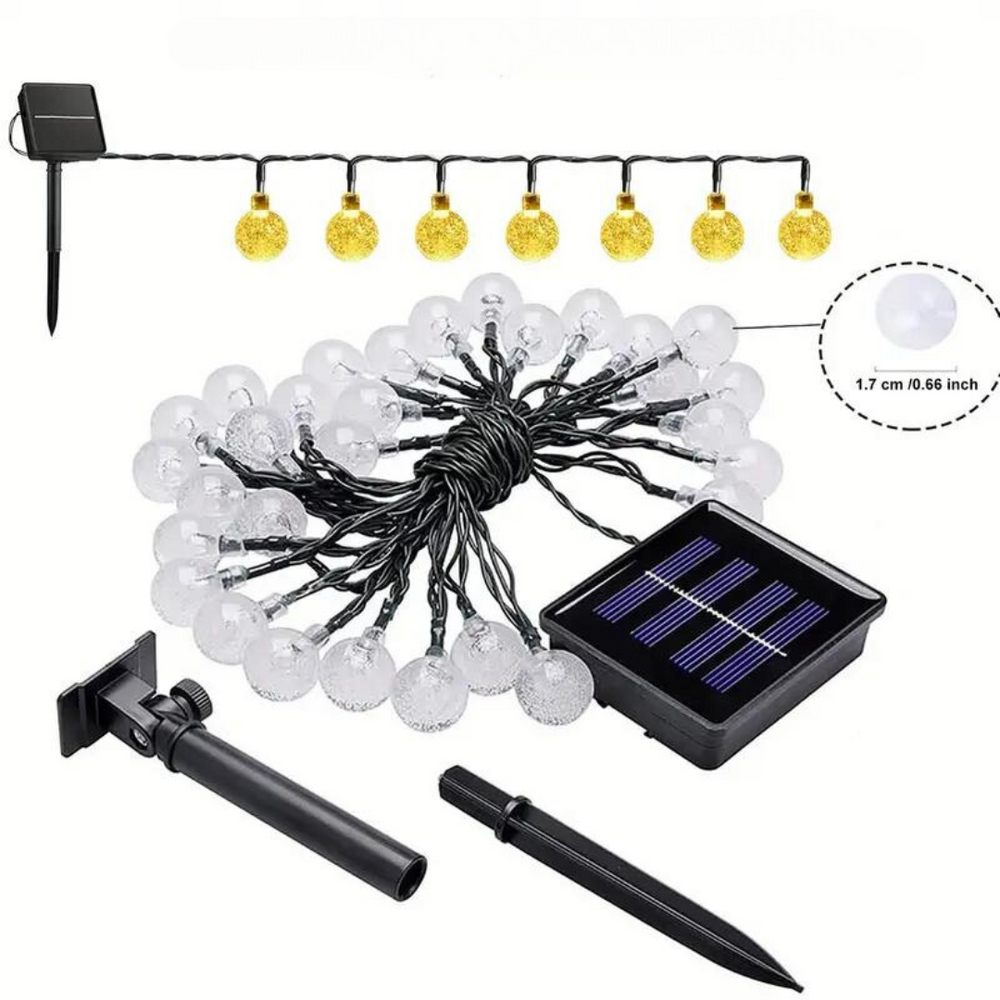 "Solarbetriebene LED-Lichterkette für Außen im Garten, kabellos, lang, IP65 wetterfest, energiesparend, nachhaltig."