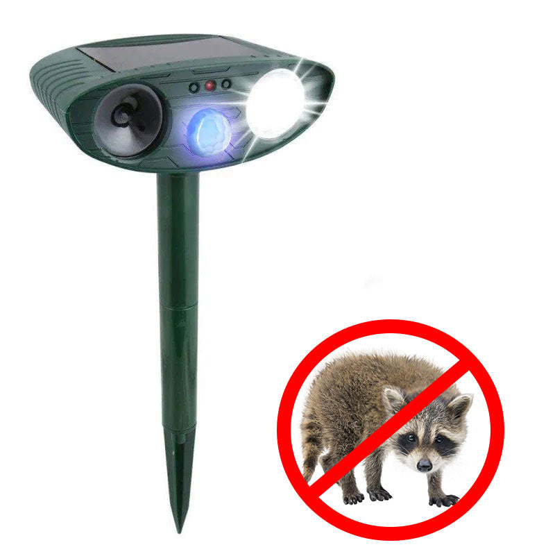 Solarlades Tierabwehrgerät mit Bewegungsmelder und wasserdichtem Design zur umweltfreundlichen Schädlingabwehr im Garten.