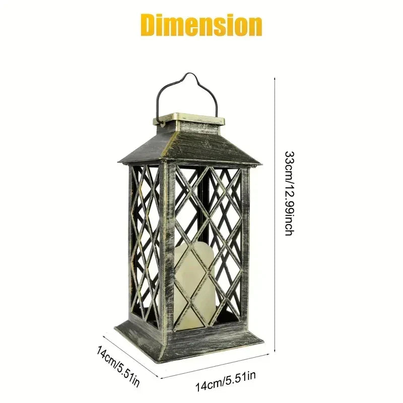 Solarlampe Noctis Gartenlaterne mit flackernder LED-Kerze, warmes Licht, wetterfest, ideal für Gartenbeleuchtung.
