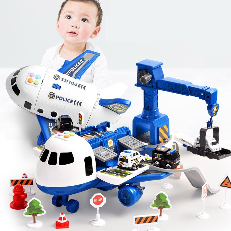 Spielset mit großem buntem Flugzeug, Mini-Baufahrzeugen und Zubehör, ideal für Kinder von 3 bis 6 Jahren, fördert Kreativität