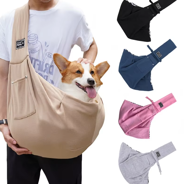 "Stilvolle Hunde-Tragetasche für kleine Haustiere in Grau, ergonomische Schultertasche mit gepolsterten Trägern"