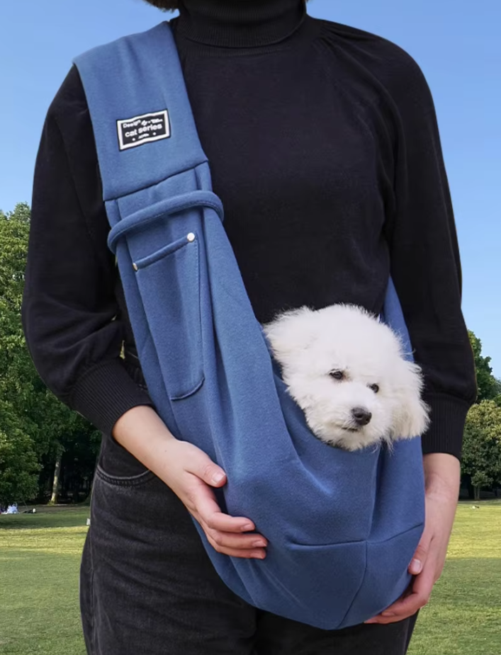 "Stilvolle Hunde-Tragetasche für kleine Haustiere in Grau, ergonomische Schultertasche mit gepolsterten Trägern"