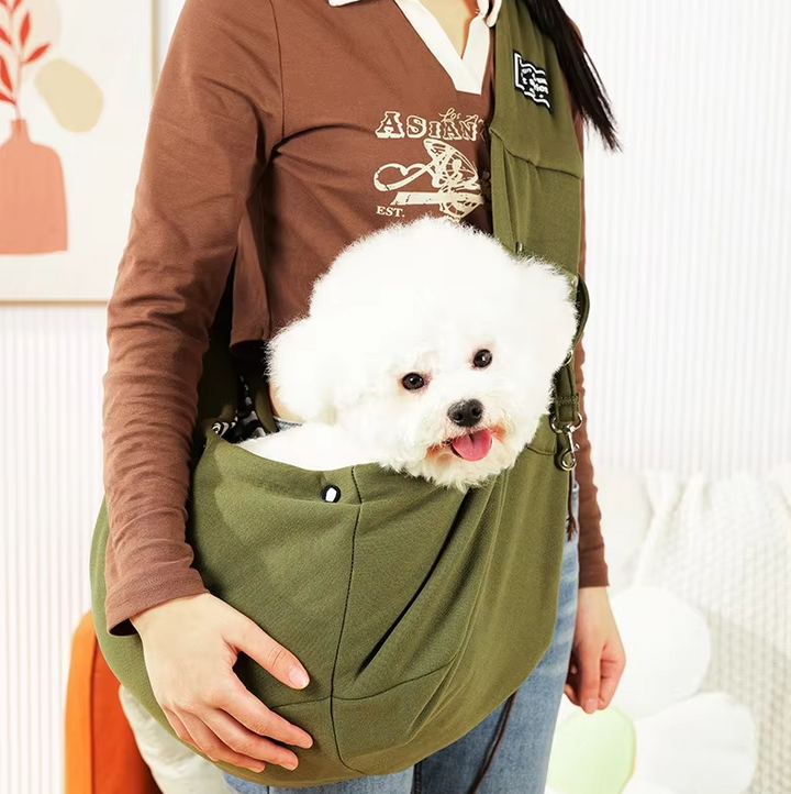 "Stilvolle Hunde-Tragetasche für kleine Haustiere in Grau, ergonomische Schultertasche mit gepolsterten Trägern"