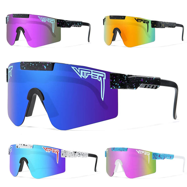 Stilvolle Outdoor-Sportbrille mit UV400 Schutz, schwarzer Rahmen und Polycarbonat-Gläser; ideal für Radfahren im Freien.