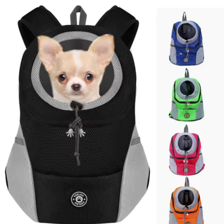"Stylischer Hundetragerucksack in Orange, wetterfestes Nylon, bequeme Transportlösung für Hunde, ideal für Abenteuer."