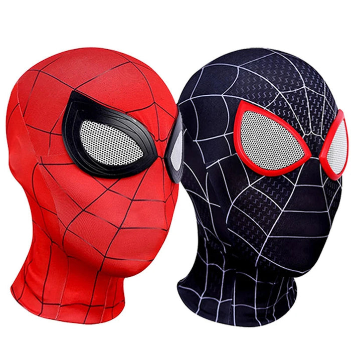 Superhelden-Maske für Kinder mit rotem Spinnennetzmuster, ideal für Rollenspiele und Fasching, elastisch und bequem.