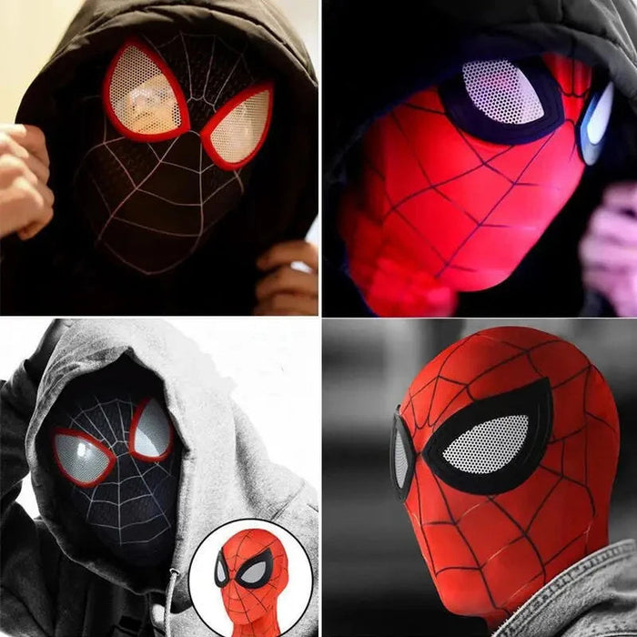 Superhelden-Maske für Kinder mit rotem Spinnennetzmuster, ideal für Rollenspiele und Fasching, elastisch und bequem.