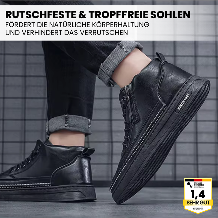 "Thermo-Komfortschuhe mit ergonomischem Design, Kälteschutz bis -20°C, ideal für Camping & Wandern, in Braun und Schwarz."