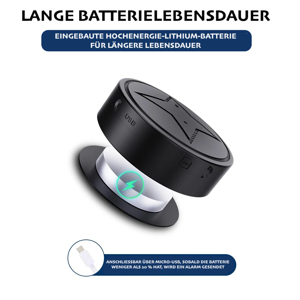 "Trackpod Auto GPS-Tracker: Kleiner, magnetischer Tracker für Echtzeit-Ortung, diskret und sicher am Fahrzeug anbringbar."