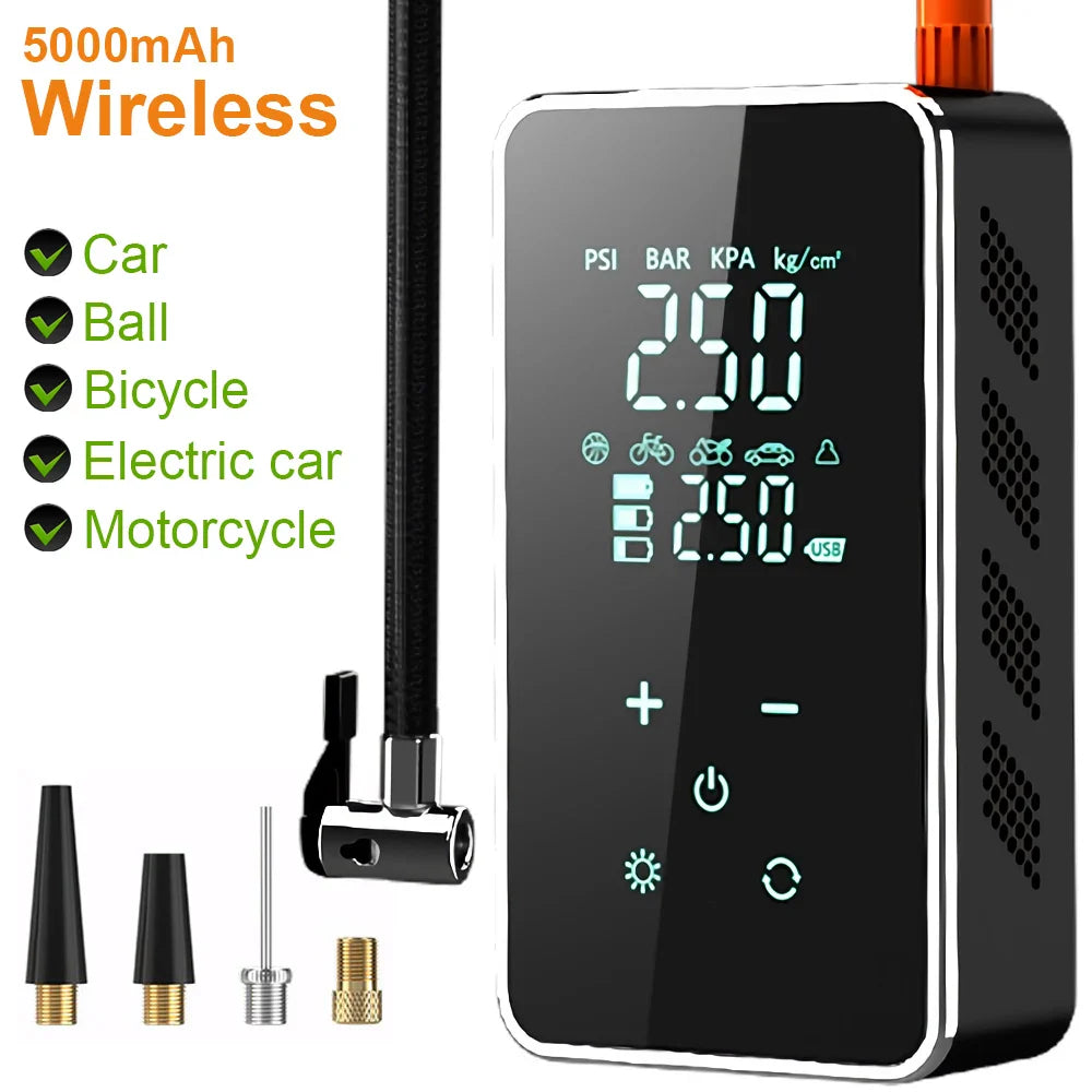 "Tragbare Luftpumpe mit Touchscreen, 150psi, für Auto & Fahrrad, schwarz, kompakt, LED-Licht, benutzerfreundlich"