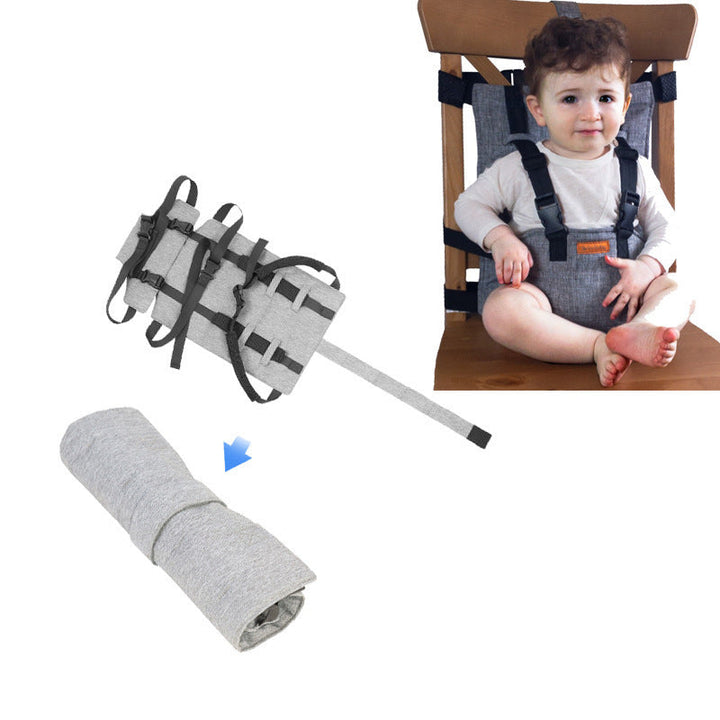 "Tragbarer Baby Sitzgurt, grau, leicht montierbar, für Sicherheit und Komfort auf Reisen und unterwegs, platzsparend."