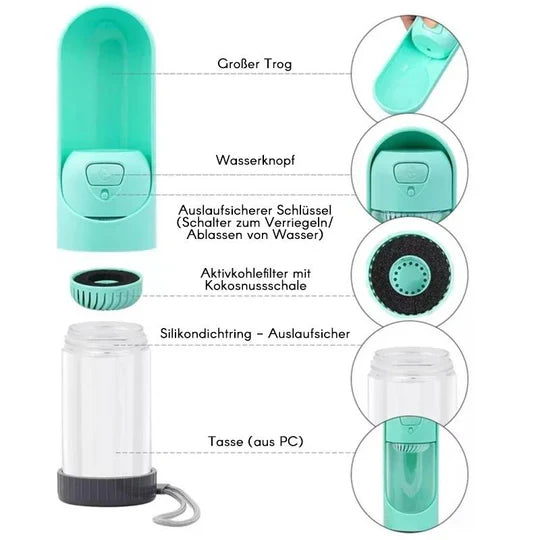 "Tragbarer Haustier-Trinkspender mit Einhand-Bedienung, auslaufsicher, kompakt, ideal für unterwegs, frisches Wasser"