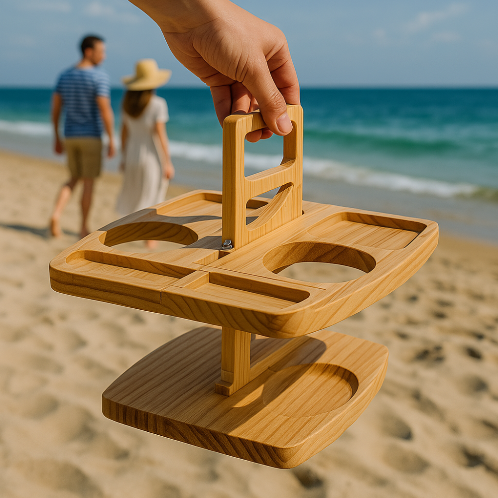 "Tragbarer Holz-Weintisch fürs Picknick, klappbares Design mit Snackfächern und Glas-Halterungen, hochwertiges Holz"