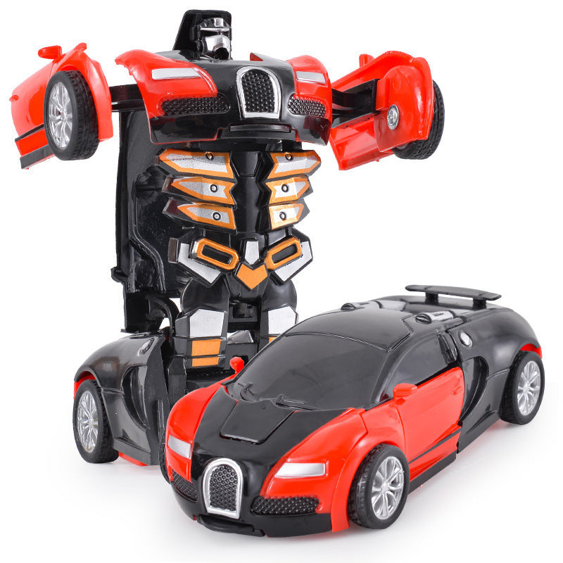 Transformierendes Kinderfahrzeug: Auto wechselt zu Roboter, bunte Details, für kreatives Spiel und spannende Abenteuer.