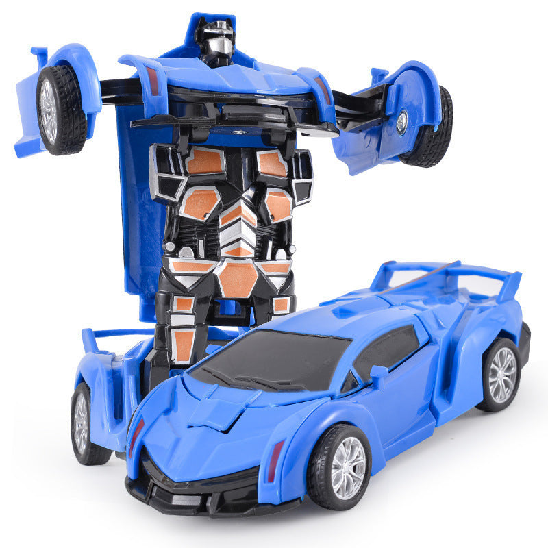 Transformierendes Kinderfahrzeug: Auto wechselt zu Roboter, bunte Details, für kreatives Spiel und spannende Abenteuer.