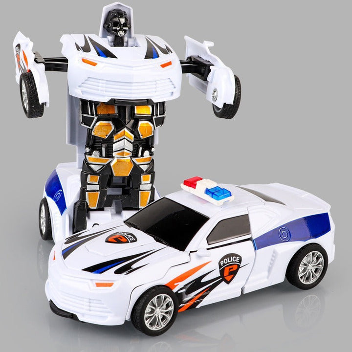 Transformierendes Kinderfahrzeug: Auto wechselt zu Roboter, bunte Details, für kreatives Spiel und spannende Abenteuer.