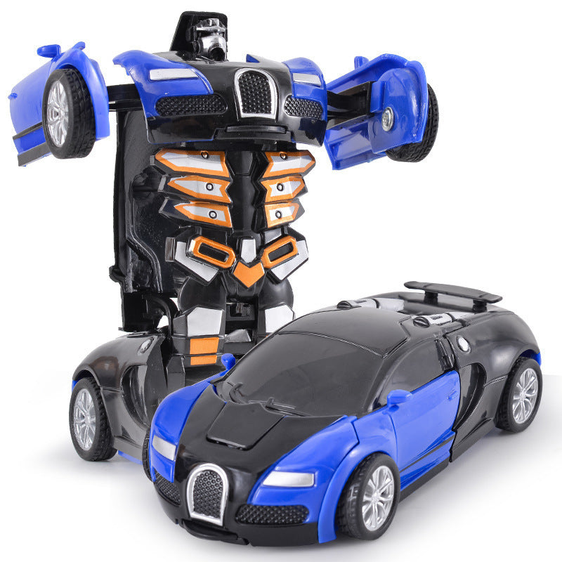 Transformierendes Kinderfahrzeug: Auto wechselt zu Roboter, bunte Details, für kreatives Spiel und spannende Abenteuer.