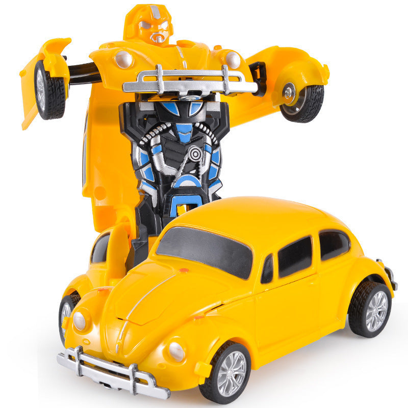Transformierendes Kinderfahrzeug: Auto wechselt zu Roboter, bunte Details, für kreatives Spiel und spannende Abenteuer.