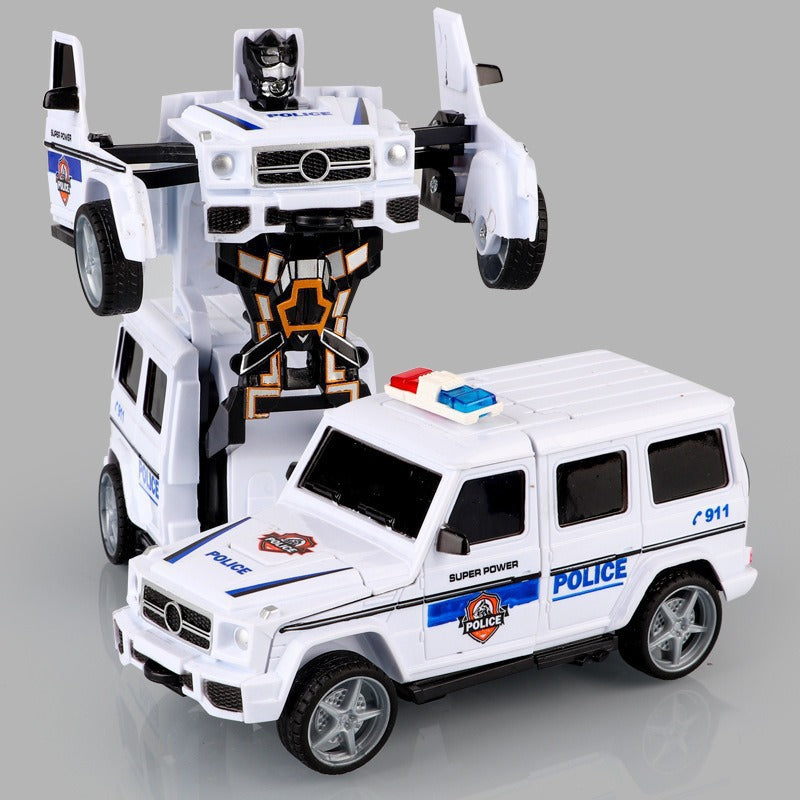 Transformierendes Kinderfahrzeug: Auto wechselt zu Roboter, bunte Details, für kreatives Spiel und spannende Abenteuer.