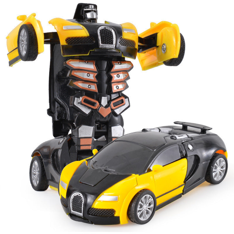 Transformierendes Kinderfahrzeug: Auto wechselt zu Roboter, bunte Details, für kreatives Spiel und spannende Abenteuer.