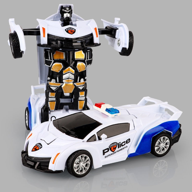 Transformierendes Kinderfahrzeug: Auto wechselt zu Roboter, bunte Details, für kreatives Spiel und spannende Abenteuer.