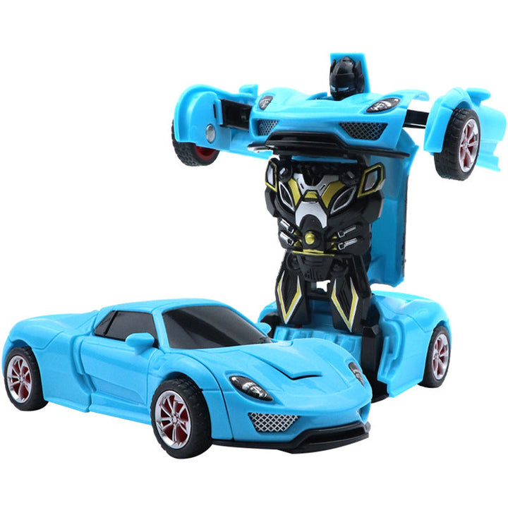 Transformierendes Kinderfahrzeug: Auto wechselt zu Roboter, bunte Details, für kreatives Spiel und spannende Abenteuer.