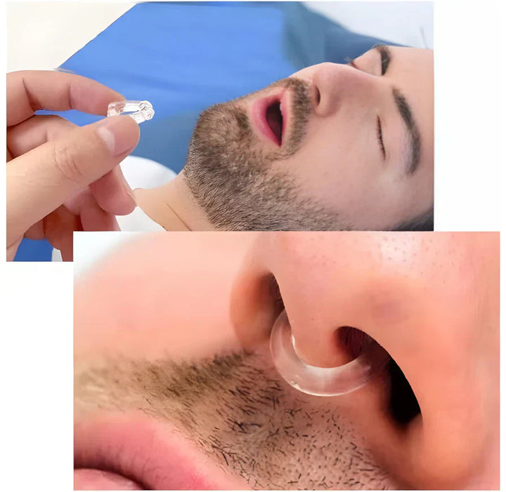 "Transparenter Anti-Schnarch-Nasenclip aus Silikon, schnarchreduzierend, öffnet Atemwege für bessere Luftzirkulation."