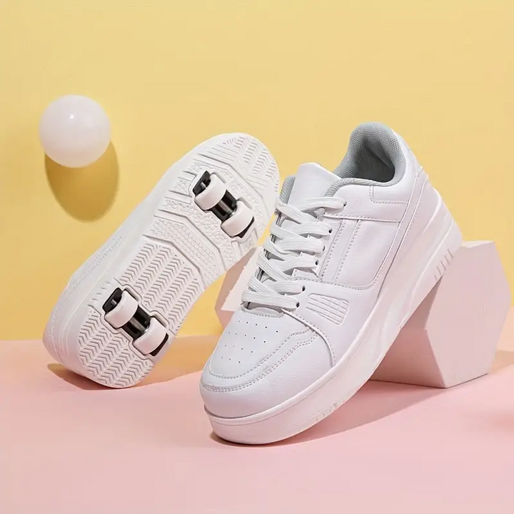 "Trendige Rollschuhe für Kinder mit versteckten Rollen, rosa-schwarzes Design, ideal für Outdoor-Abenteuer und Bewegung"