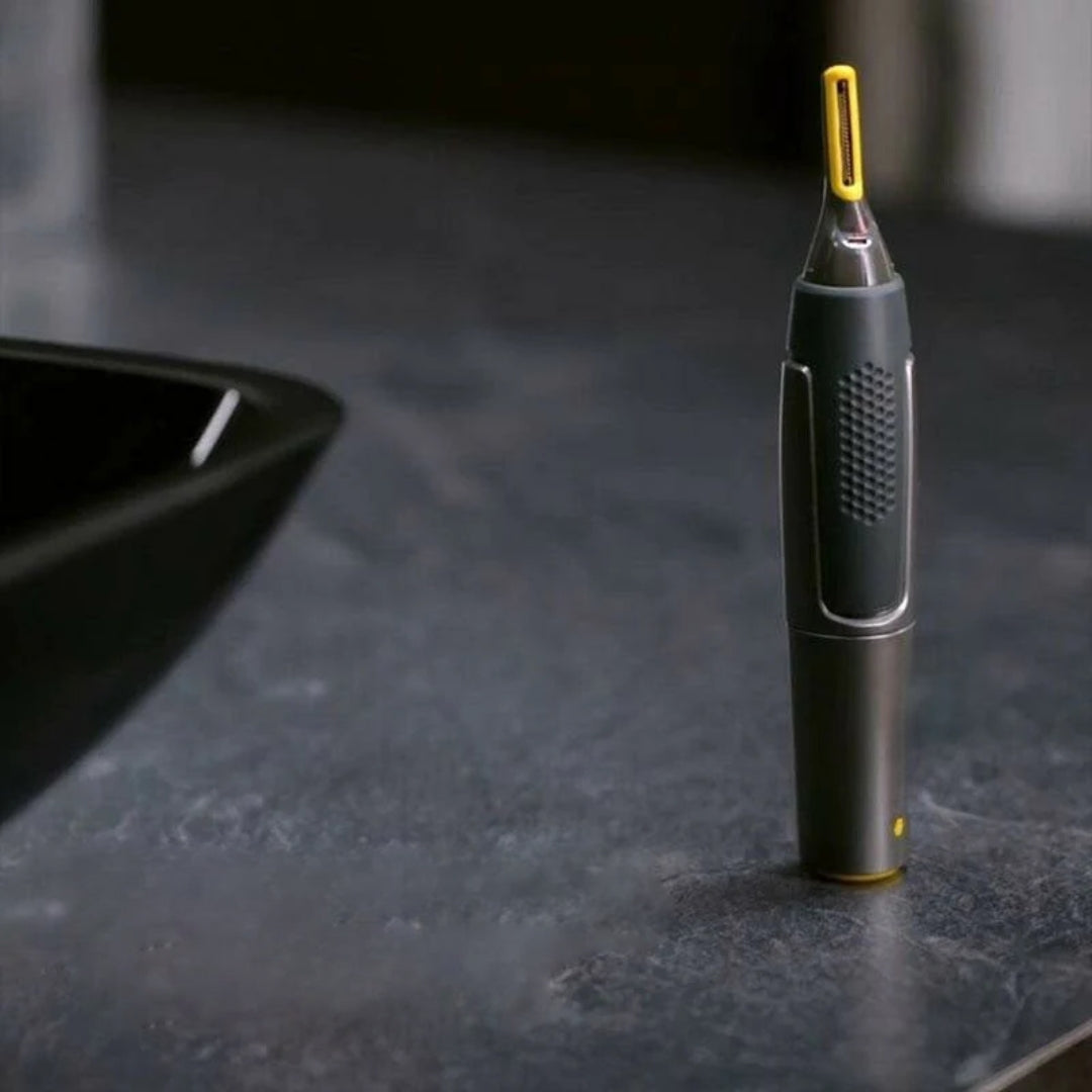 "Ultradünner Präzisionstrimmer mit LED, perfekt für präzises Bart- und Augenbrauentrimmen, kabellos und ergonomisch."