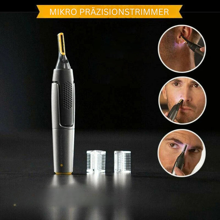 "Ultradünner Präzisionstrimmer mit LED, perfekt für präzises Bart- und Augenbrauentrimmen, kabellos und ergonomisch."
