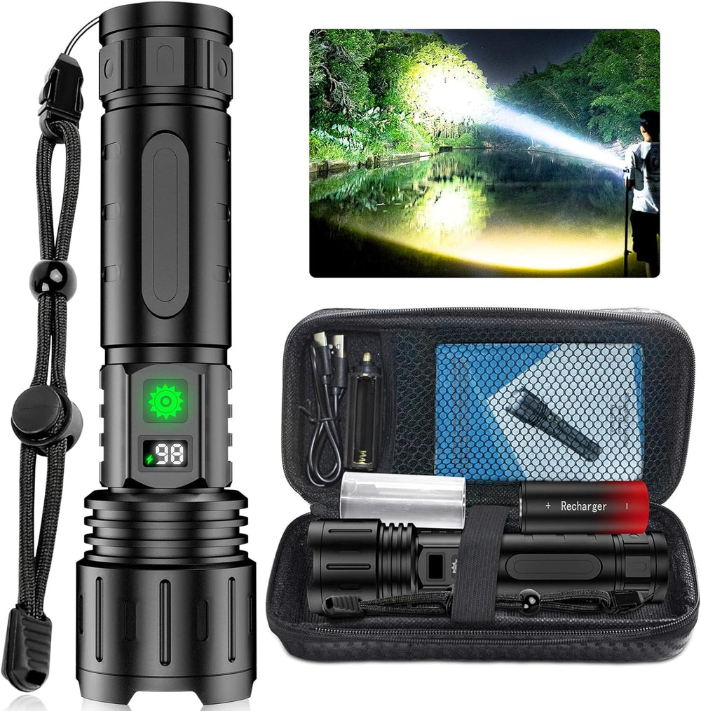 "Ultrahelle 100000 Lumen Taschenlampe, wiederaufladbar, wasserdicht, mit 5 Lichtmodi, ideale Leuchte für Outdoor-Abenteuer."