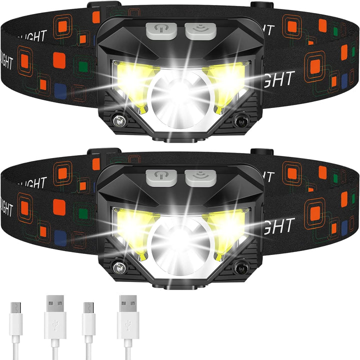 "Ultrahelle LED Stirnlampe, wiederaufladbar, wasserdicht, mit Bewegungssensor und 8 Modi, ideal für Camping und Wandern"