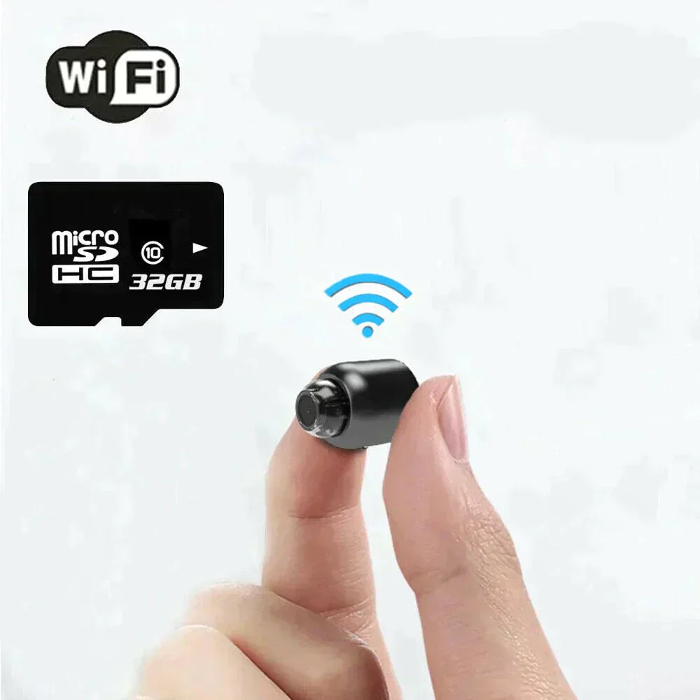 "Ultrakleine WiFi-Überwachungskamera mit 1080P HD, Nachtsicht und Weitwinkelobjektiv, diskret und kompakt für Innenräume."