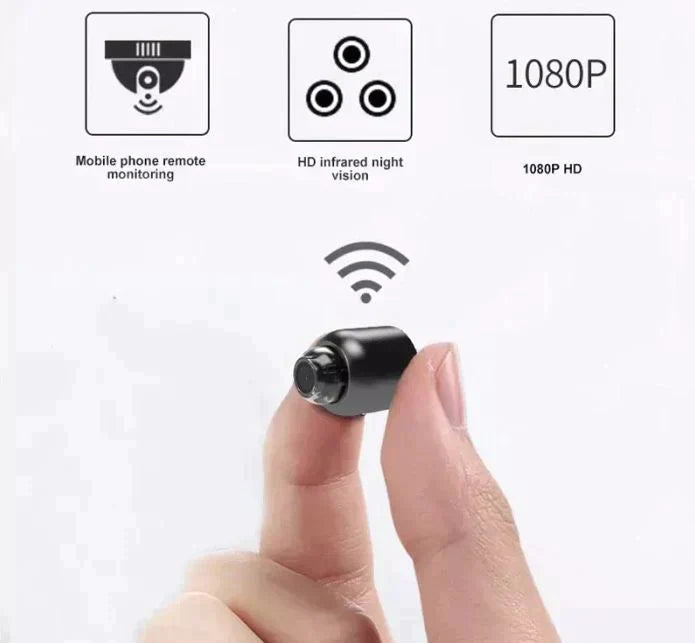 "Ultrakleine WiFi-Überwachungskamera mit 1080P HD, Nachtsicht und Weitwinkelobjektiv, diskret und kompakt für Innenräume."