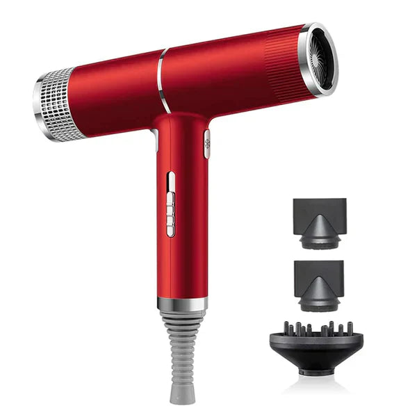 Ultraleichter, leistungsstarker Haartrockner mit Hochgeschwindigkeitsmotor, graues und schwarzes Design.
