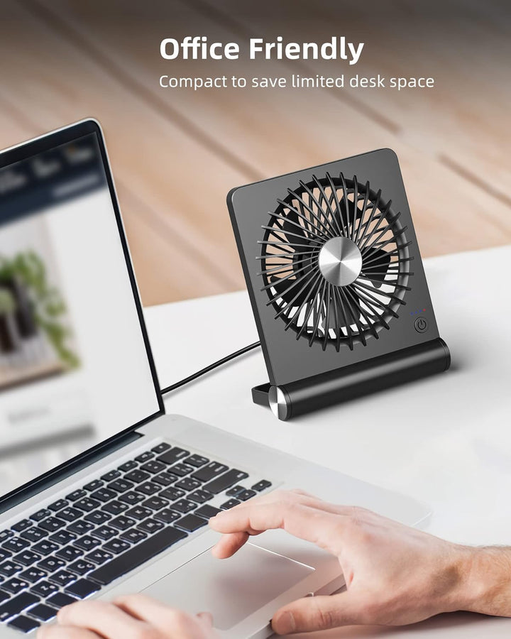 "Ultraleiser, kompakter Tischventilator, minimalistisches Design, perfekt für kleine Räume, geräuschlos unter 30 dB."