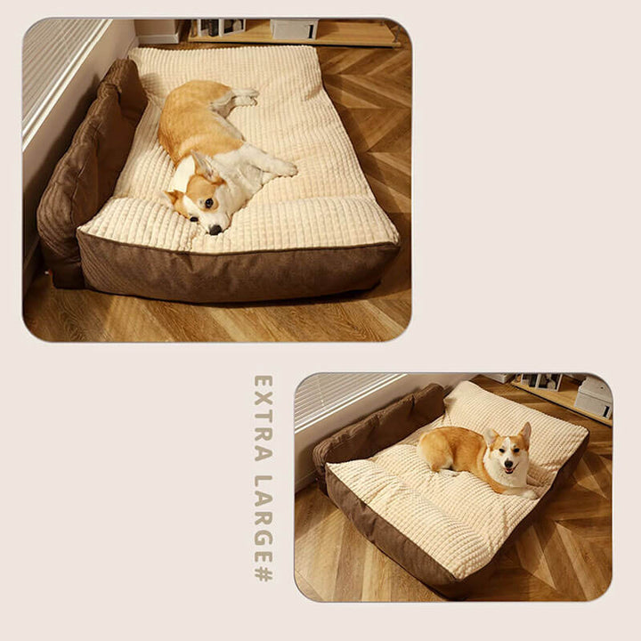 "Verdicktes waschbares Katzen-Hundebett, dick gepolstert, rutschfeste Basis, ideal für alle Jahreszeiten, braun, XL-Größe"
