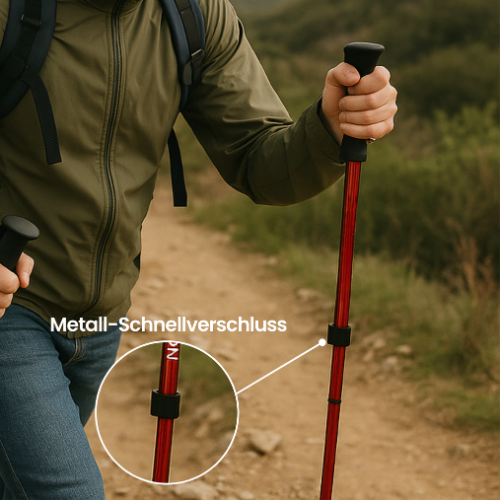 Verstellbare Wanderstöcke aus Aluminium, kompakt und faltbar, bieten Stabilität und Komfort für Trekking und Wanderungen.