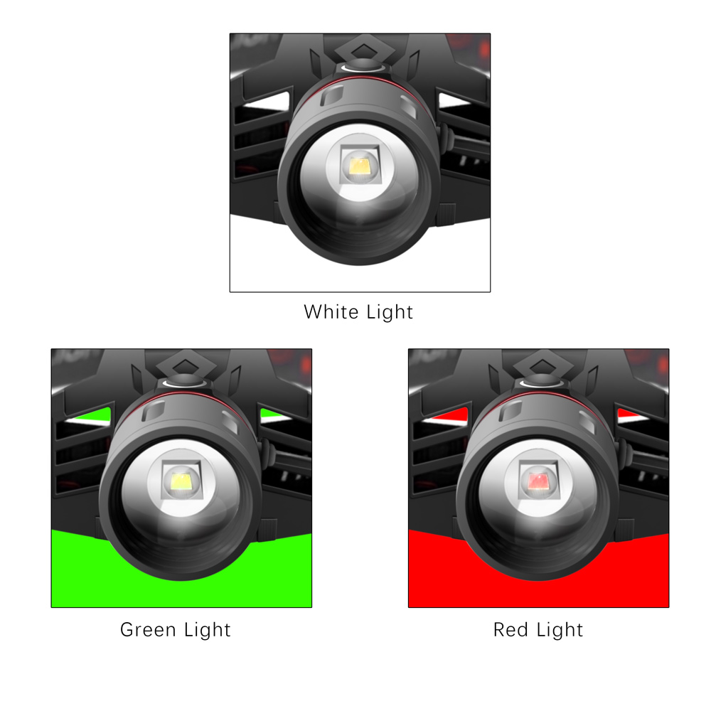 "Vielseitige, ergonomische LED Stirnlampe mit Weiß-, Rot- und Grünlicht, ideal für Outdoor-Abenteuer und Arbeiten im Dunkeln.